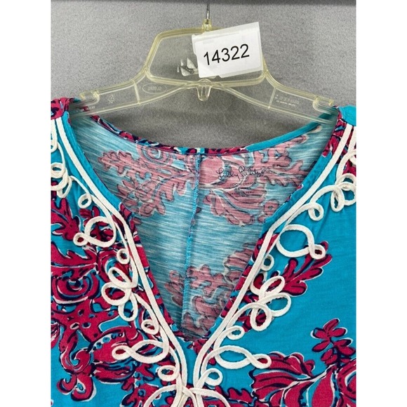Lilly Pulitzer Dress Women’s XSmall‎ Blue Red Lace Trim 100% Cotton Short Summer - Picture 11 of 11